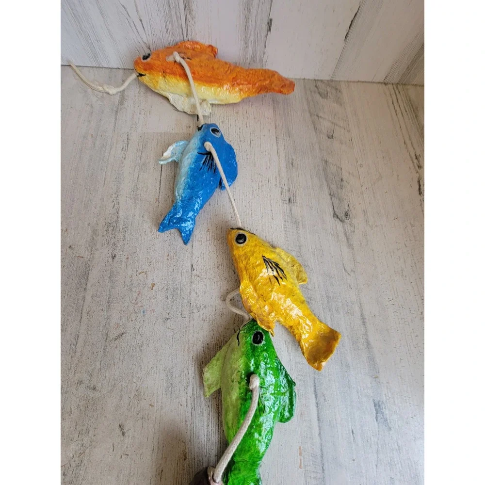 Vintage rainbow paper mache fish hanging unique Ocean Sea home‎ decor